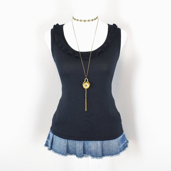 Vintage 2000s Y2K The Limited Black Ruffle Trim Knit Tank Top Size Medium - Picture 1 of 5